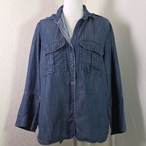 Bella Dahl 100% Tencel Chambray Button-Up Shirt Medium — Soft Denim Utility Top